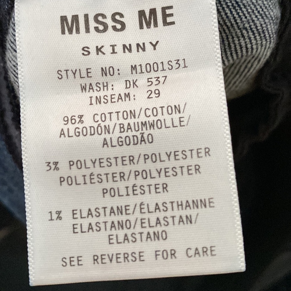 Dark Blue Miss Me Skinny Jeans Size 32. NWT - Picture 7 of 7